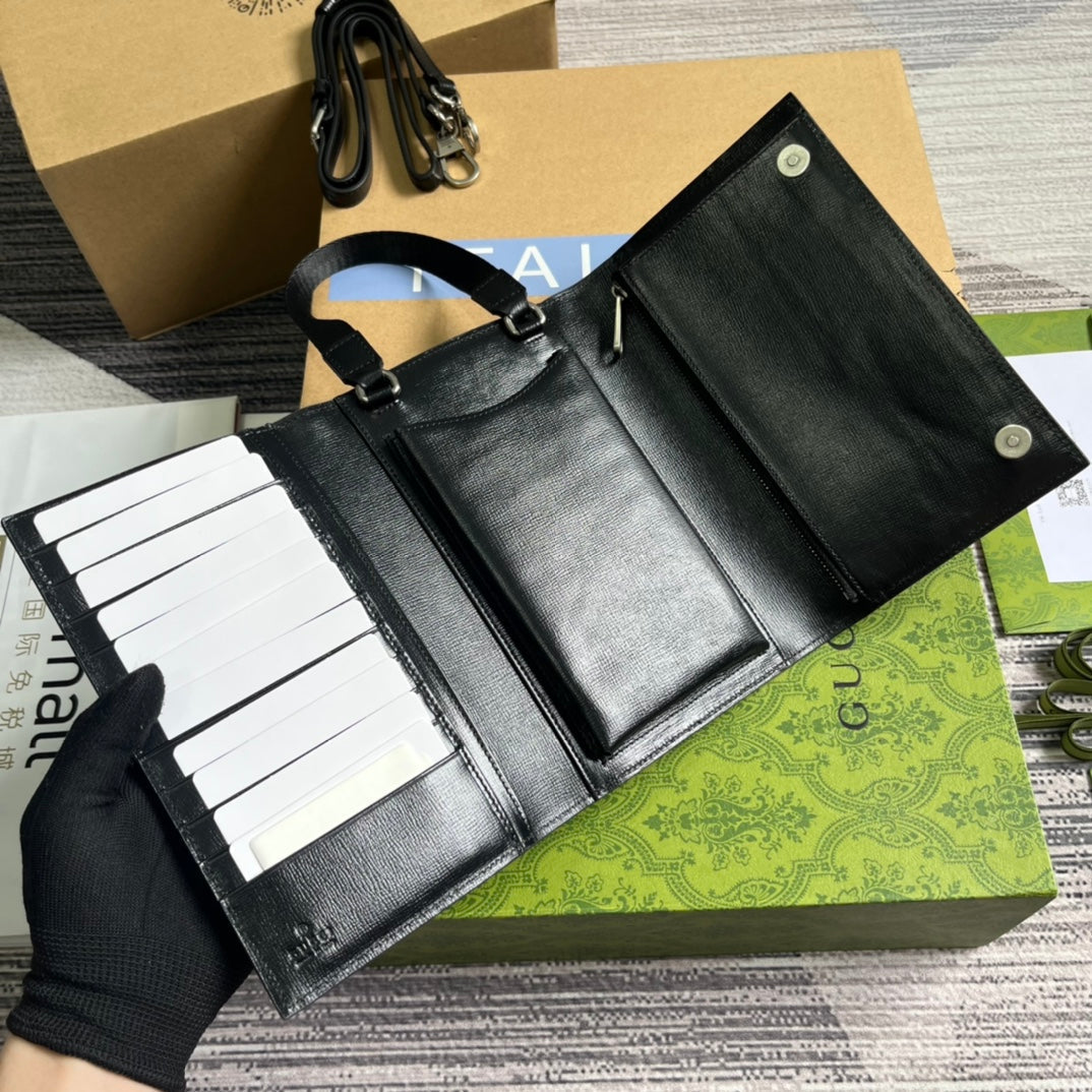 Pochette à fermoir GG 20 en toile noire et cuir de veau