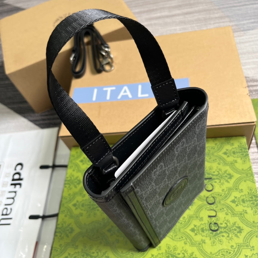 Pochette à fermoir GG 20 en toile noire et cuir de veau