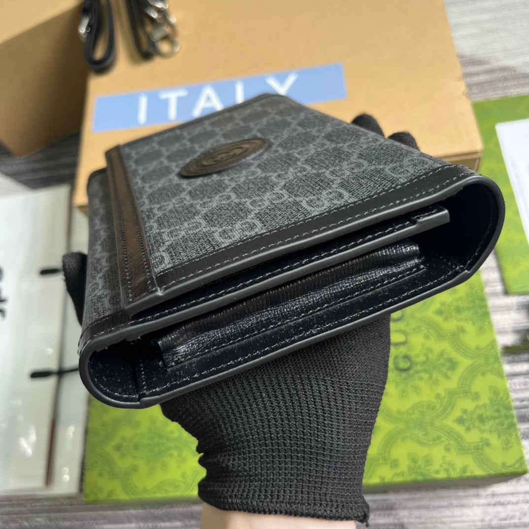 Pochette à fermoir GG 20 en toile noire et cuir de veau