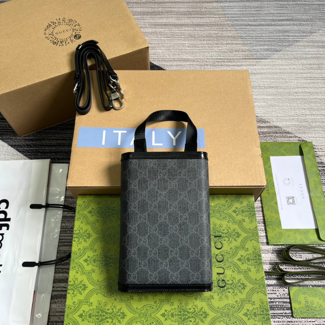 Pochette à fermoir GG 20 en toile noire et cuir de veau