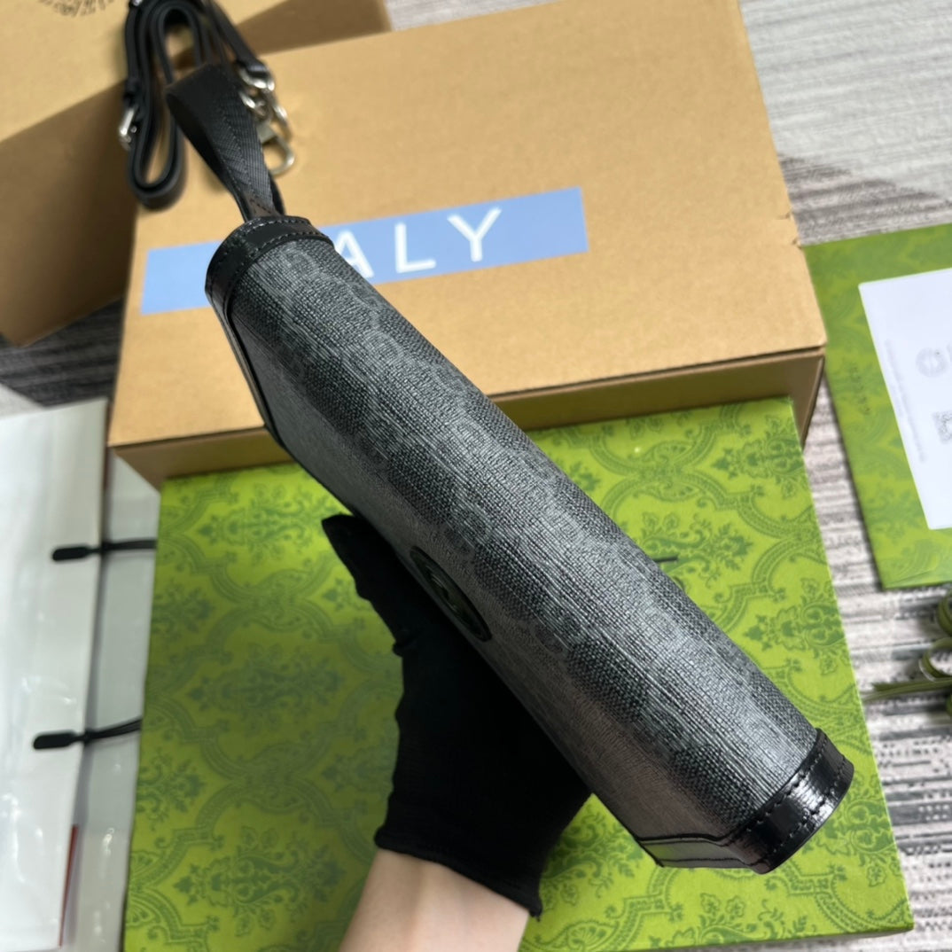 Pochette à fermoir GG 20 en toile noire et cuir de veau