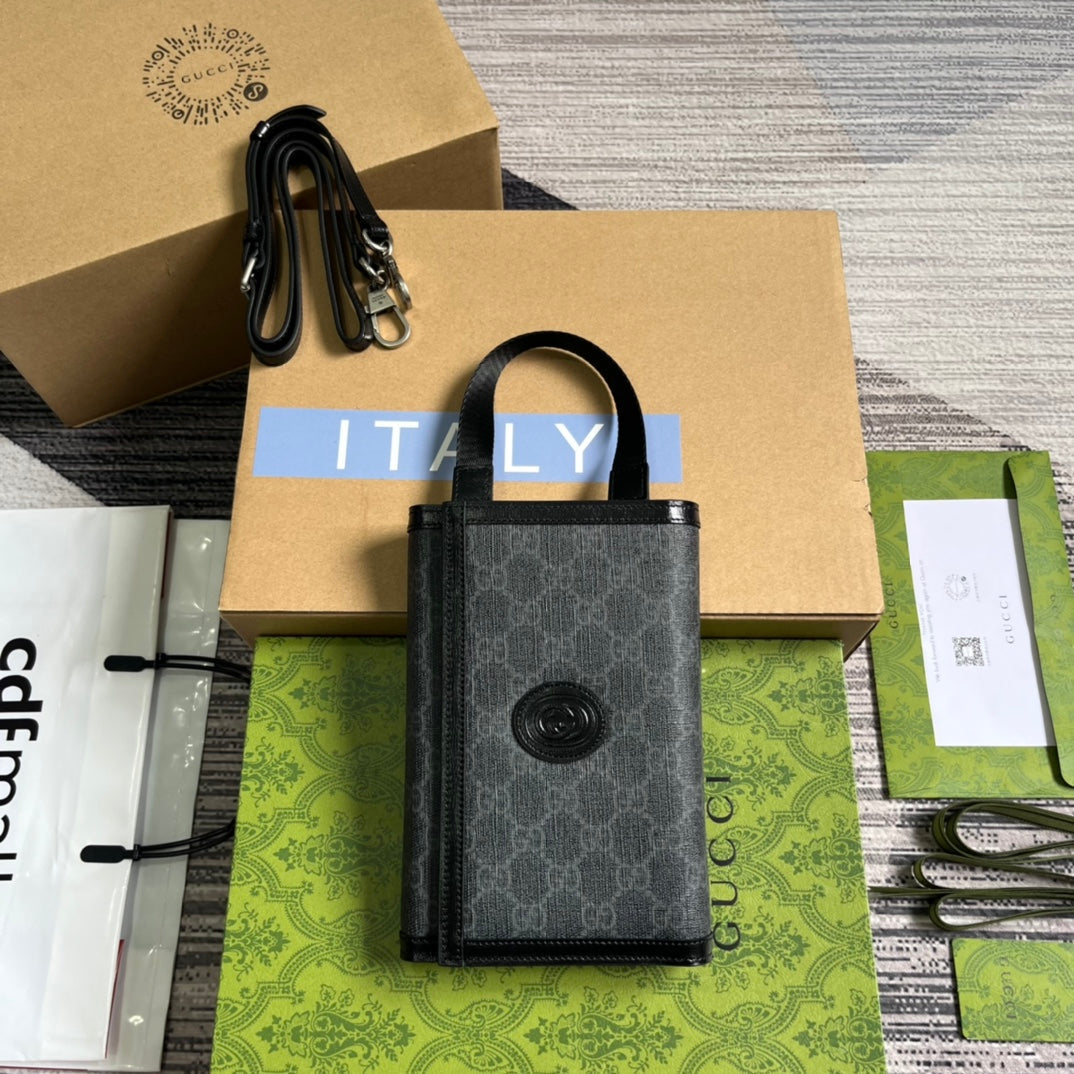 Pochette à fermoir GG 20 en toile noire et cuir de veau