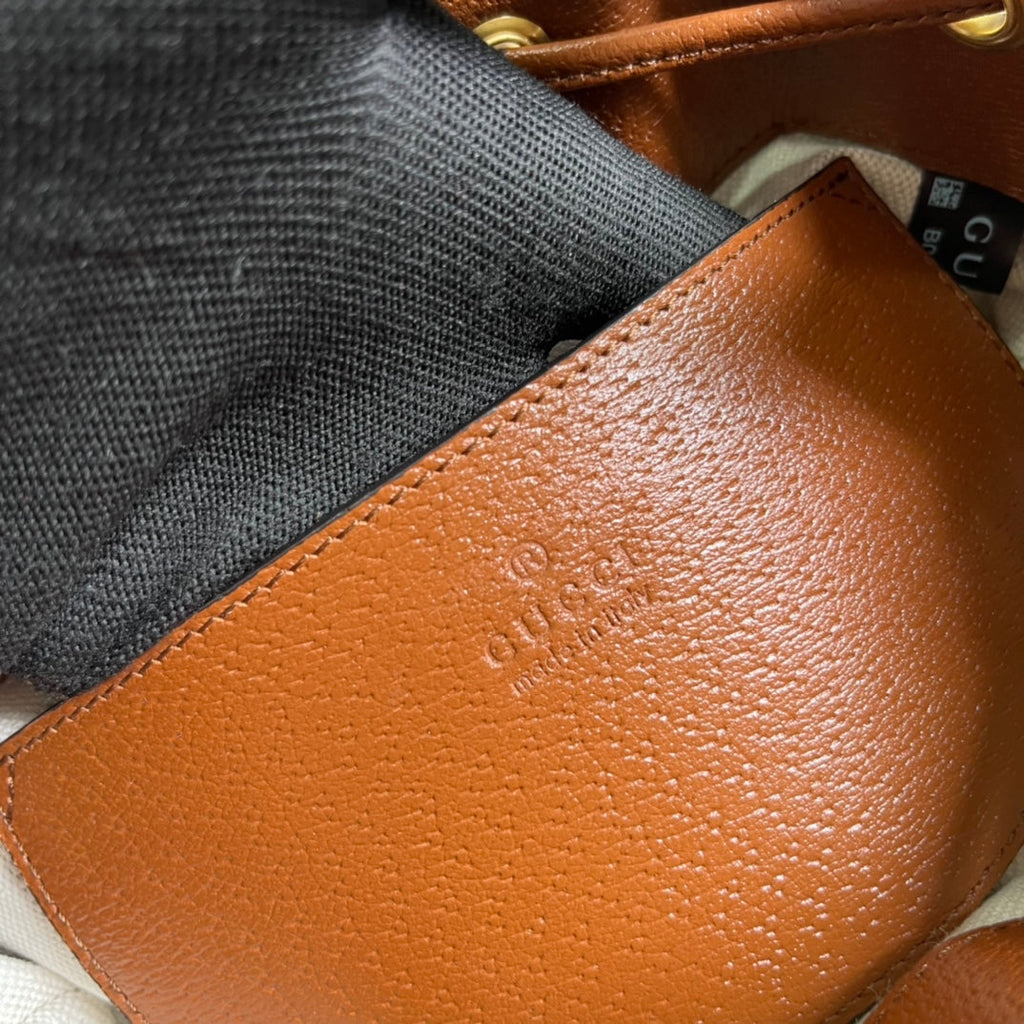 SAC SEAU GG OPHIDIA PETIT 26 EN TOILE BEIGE ET CUIR DE VEAU MARRON
