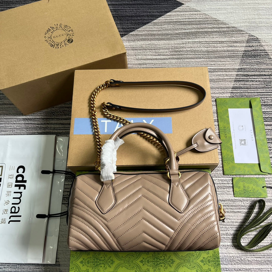 SAC À MAIN GG MARMONT MATELASSE 27 EN CUIR DE VEAU BEIGE