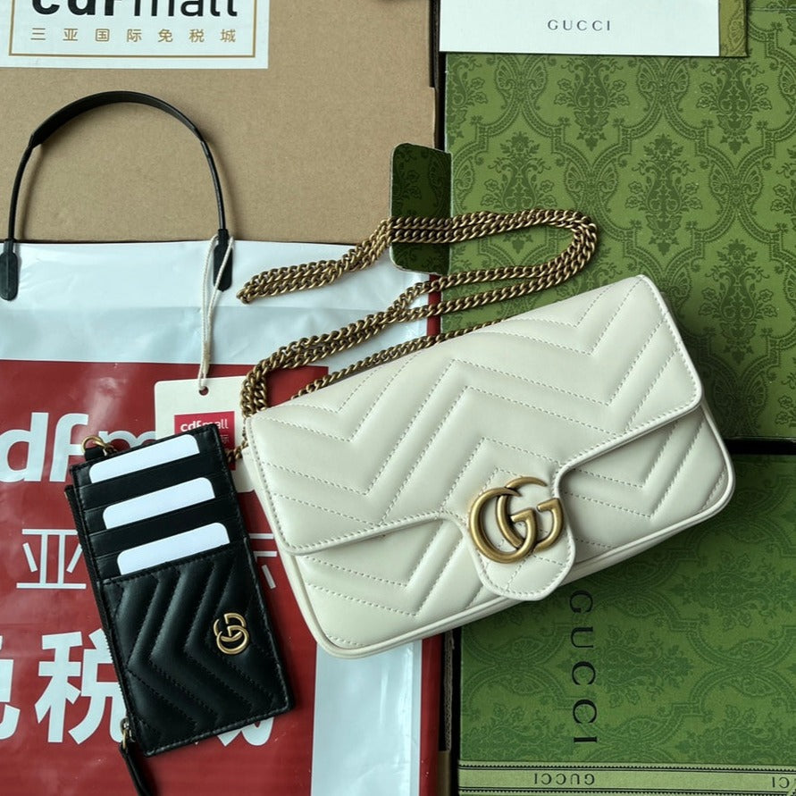 GG MARMONT 21CM CUIR DE VEAU BLANC QUINCAILLERIE DORÉ