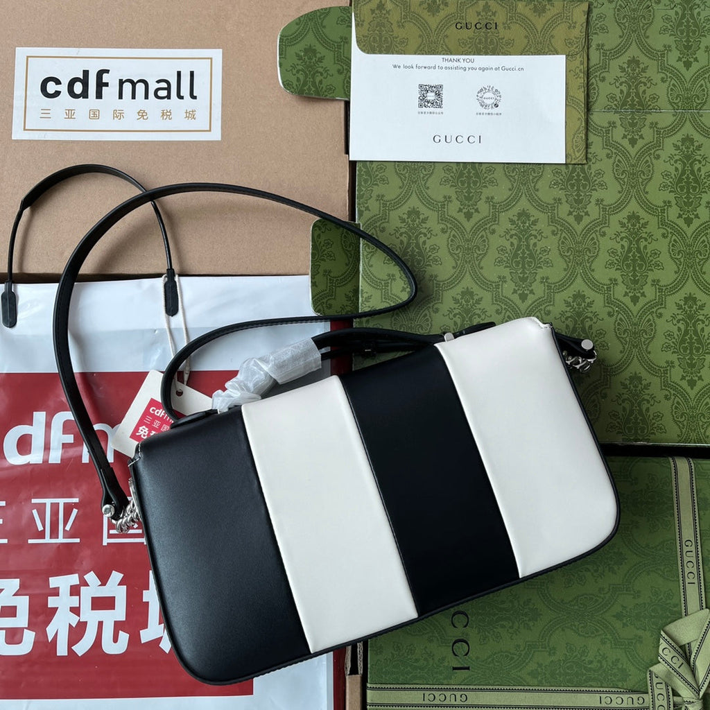 PETIT SAC À BANDOULIÈRE 27 EN CUIR DE VEAU NOIR ET BLANC