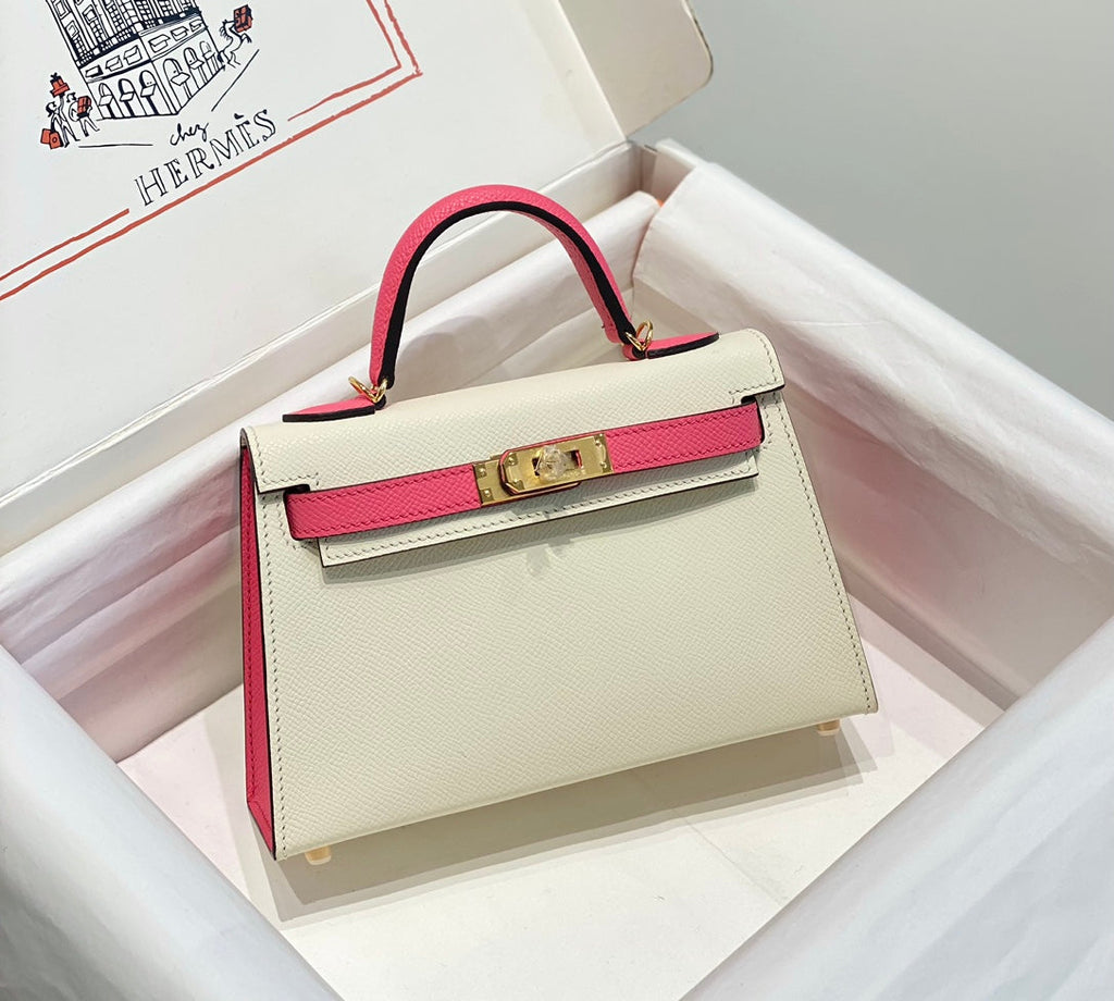 HM MINI KELLY 19CM CREAM PINK EPSOM GOLD HARDWARE