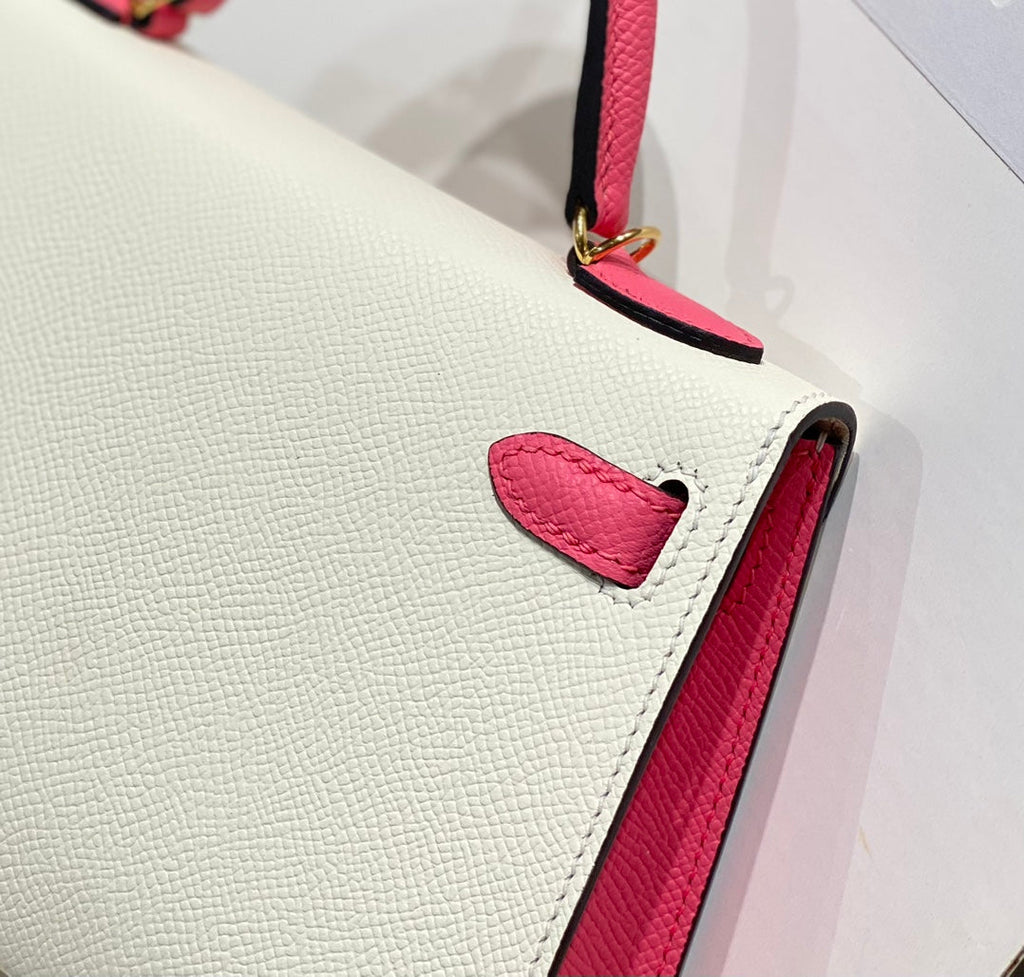 HM MINI KELLY 19CM CREAM PINK EPSOM GOLD HARDWARE