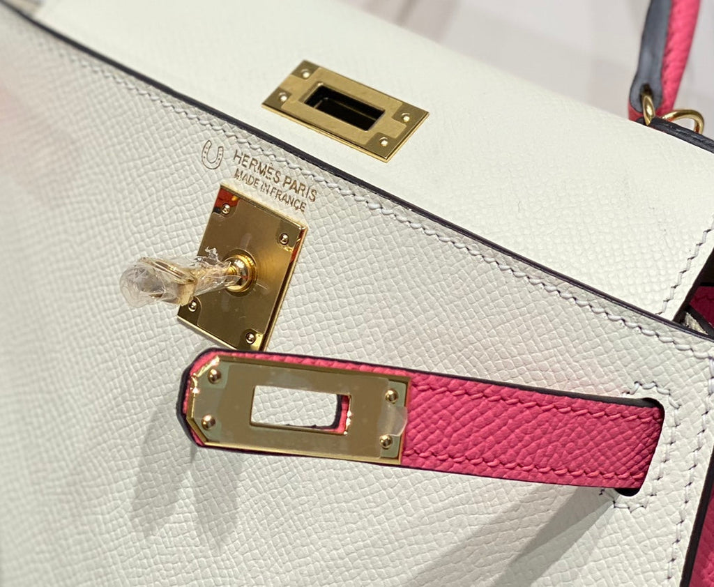 HM MINI KELLY 19CM CREAM PINK EPSOM GOLD HARDWARE