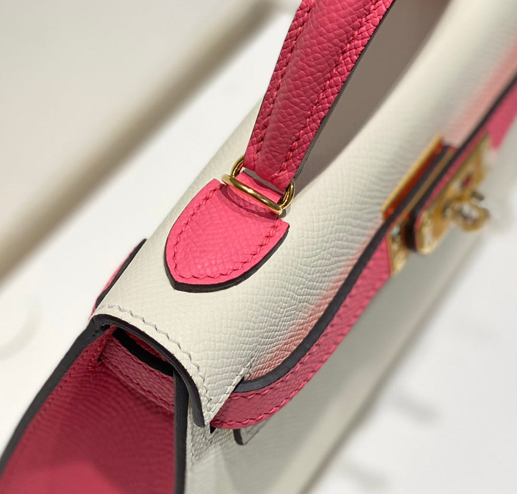 HM MINI KELLY 19CM CREAM PINK EPSOM GOLD HARDWARE