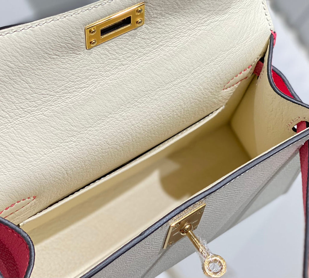 HM MINI KELLY 19CM CREAM PINK EPSOM GOLD HARDWARE