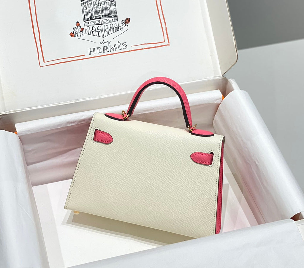 HM MINI KELLY 19CM CREAM PINK EPSOM GOLD HARDWARE