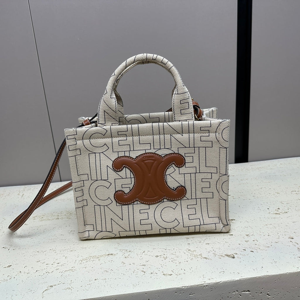 SMALL CABAS 26 GREY TEXTILE MULTI LOGO TRIOMPHE CALFSKIN