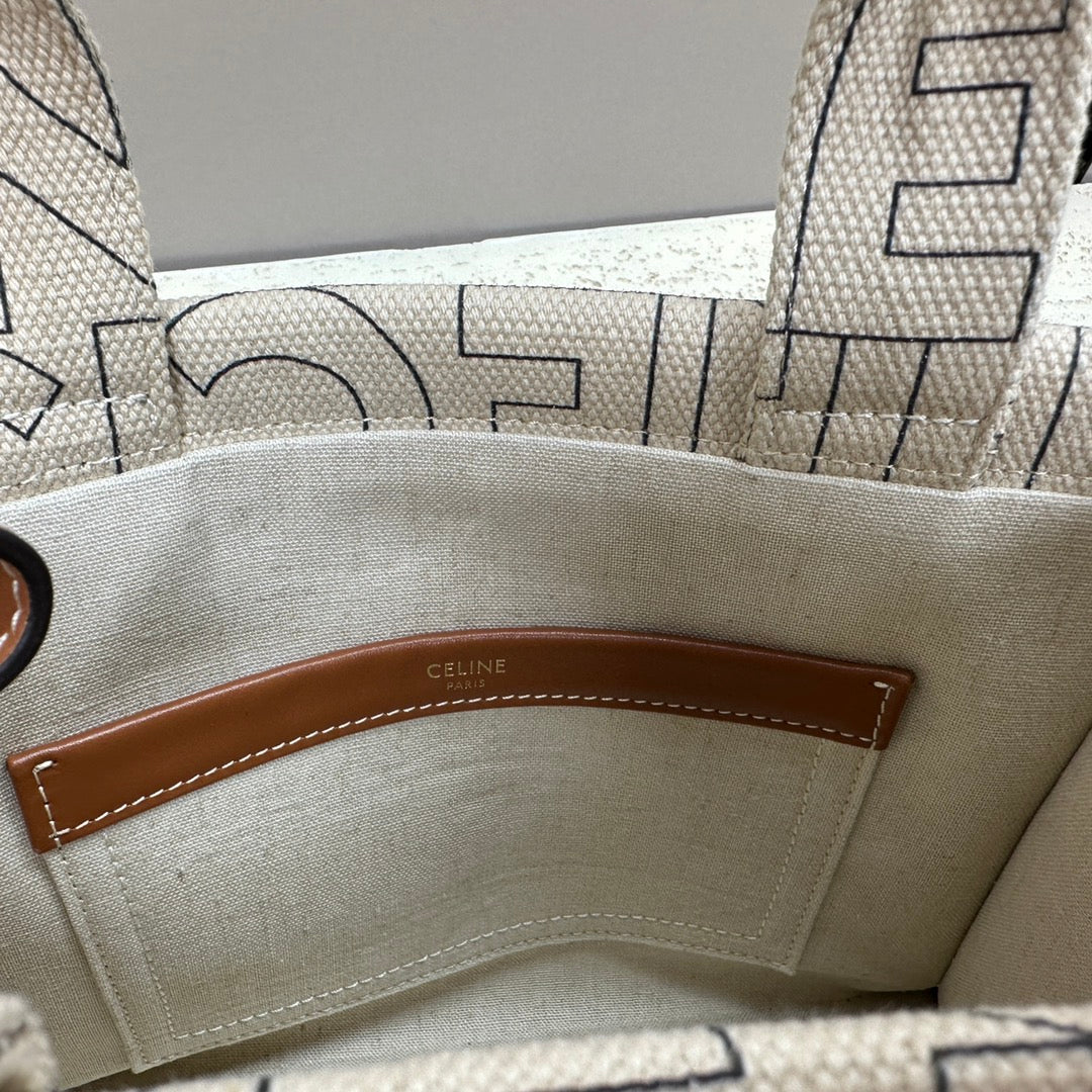 PETIT CABAS 26 TEXTILE GRIS MULTI LOGO TRIOMPHE CUIR DE VEAU