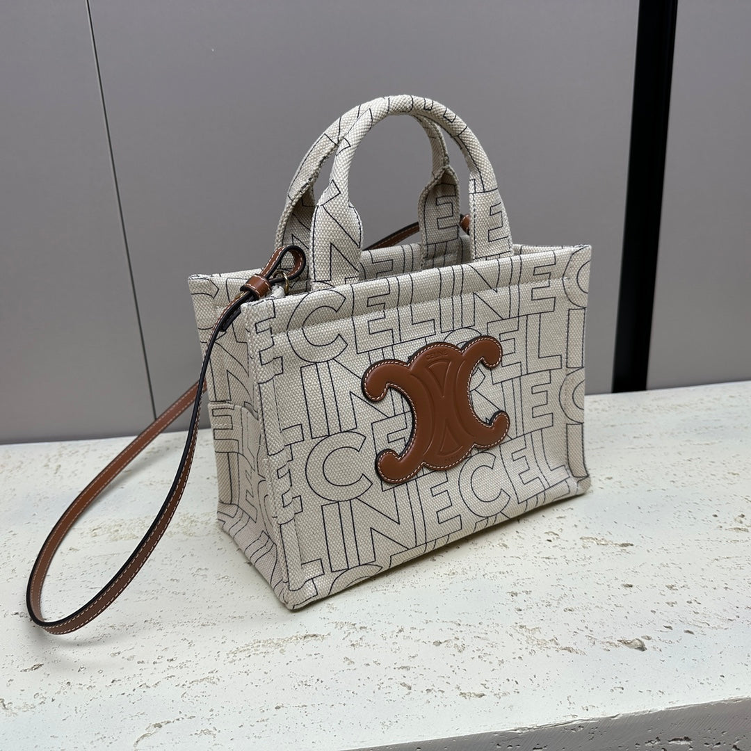 PETIT CABAS 26 TEXTILE GRIS MULTI LOGO TRIOMPHE CUIR DE VEAU