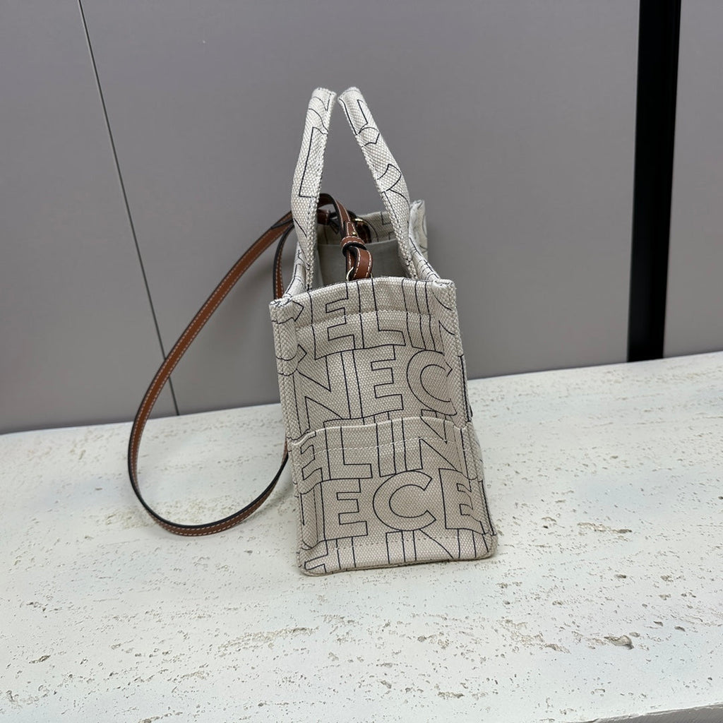 SMALL CABAS 26 GREY TEXTILE MULTI LOGO TRIOMPHE CALFSKIN