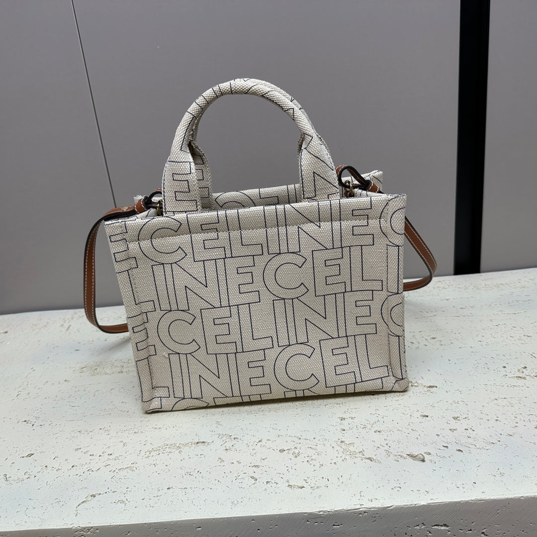 SMALL CABAS 26 GREY TEXTILE MULTI LOGO TRIOMPHE CALFSKIN