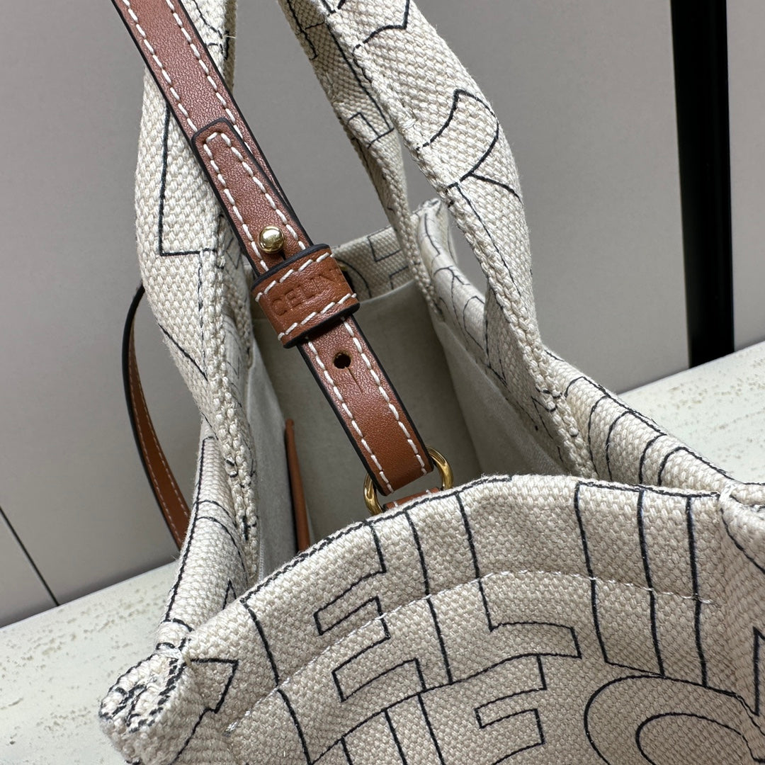 SMALL CABAS 26 GREY TEXTILE MULTI LOGO TRIOMPHE CALFSKIN