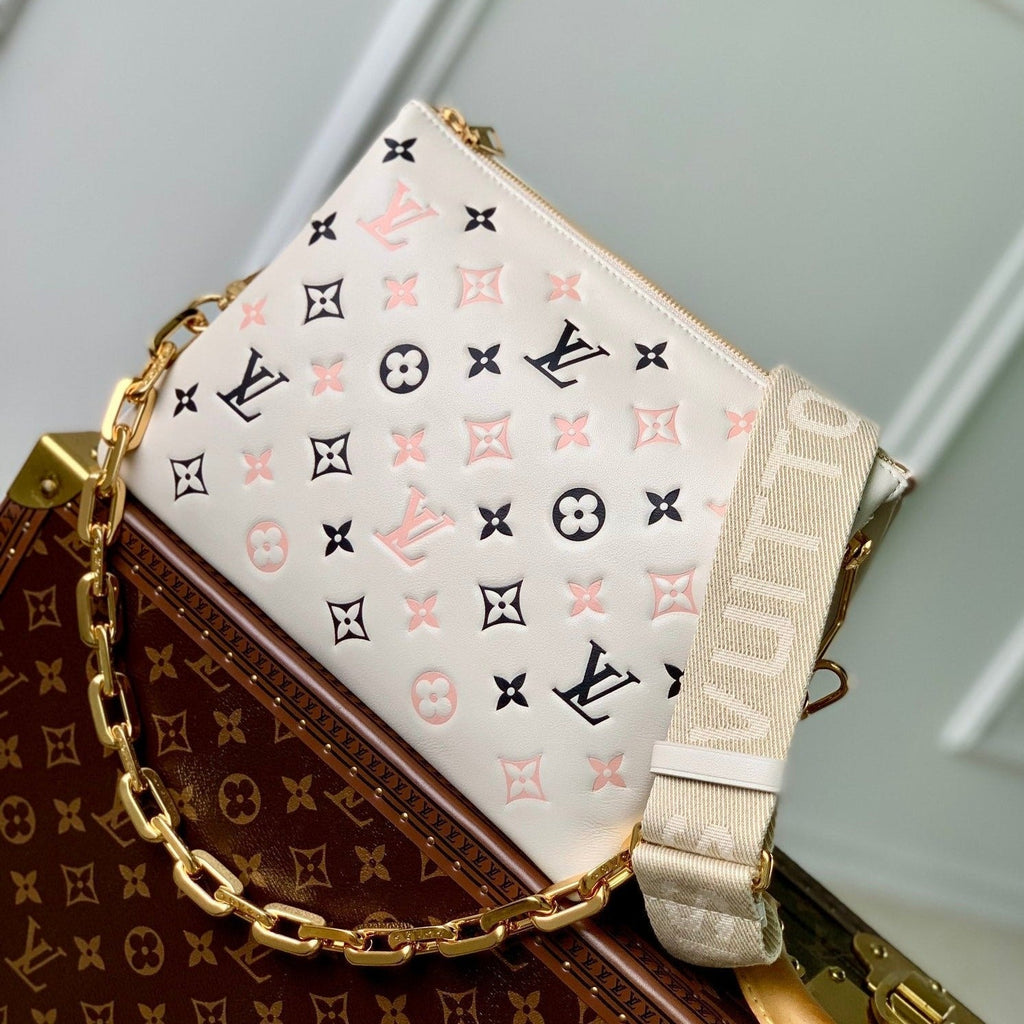 COUSSIN PM 26CM CREAM PINK BLACK MONOGRAM EMPREINTE CALFSKIN
