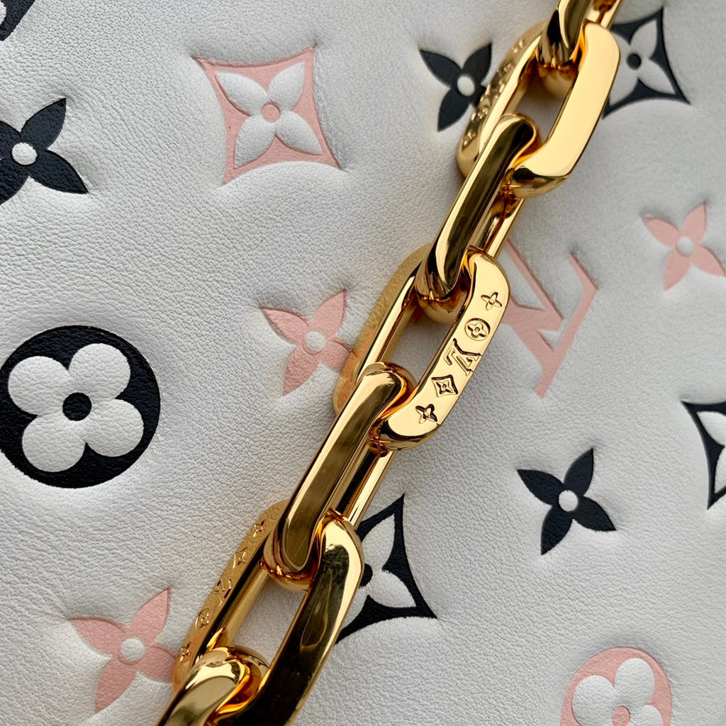 COUSSIN PM 26CM CREAM PINK BLACK MONOGRAM EMPREINTE CALFSKIN