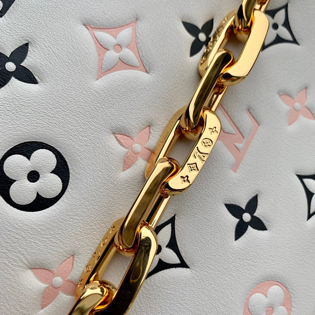 COUSSIN PM 26CM CREAM PINK BLACK MONOGRAM EMPREINTE CALFSKIN