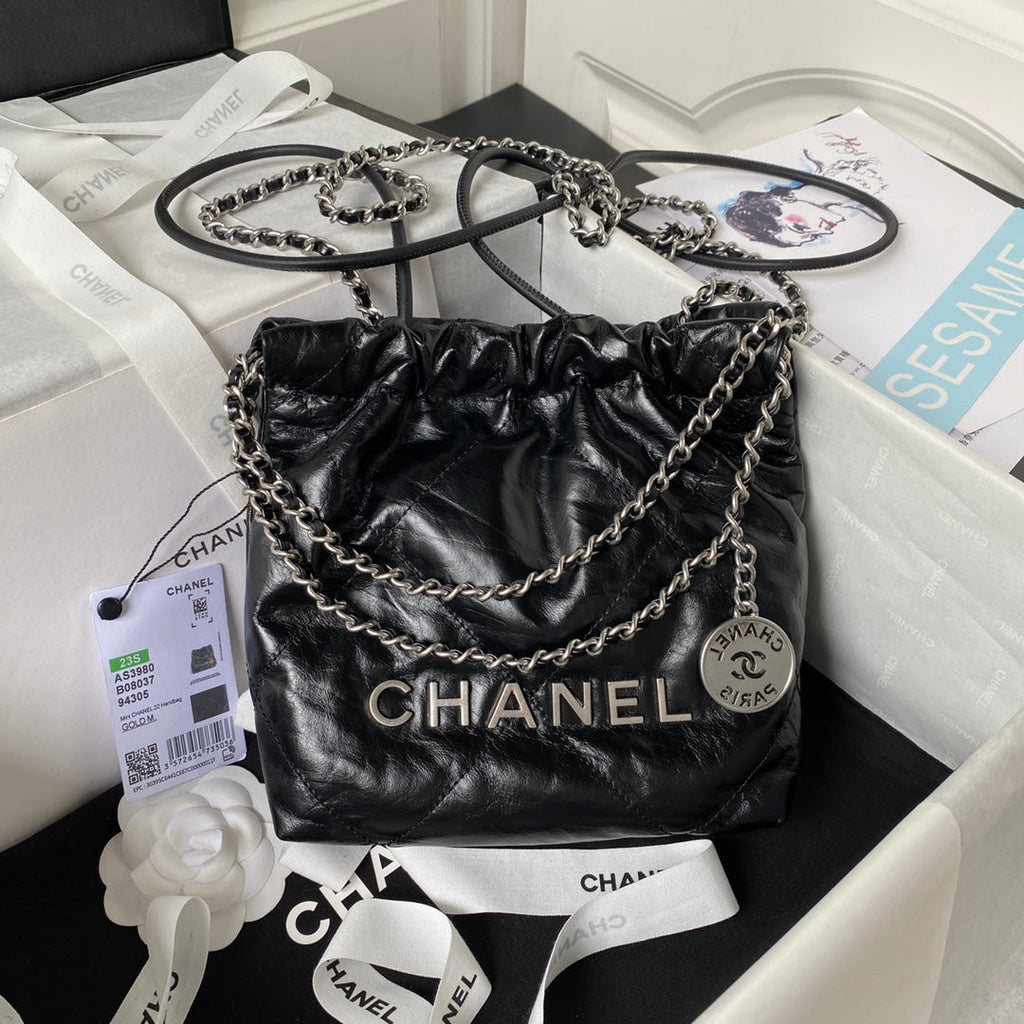 SAC CC 24S HOBO 22 20CM CUIR D'AGNEAU VIEILLI NOIR