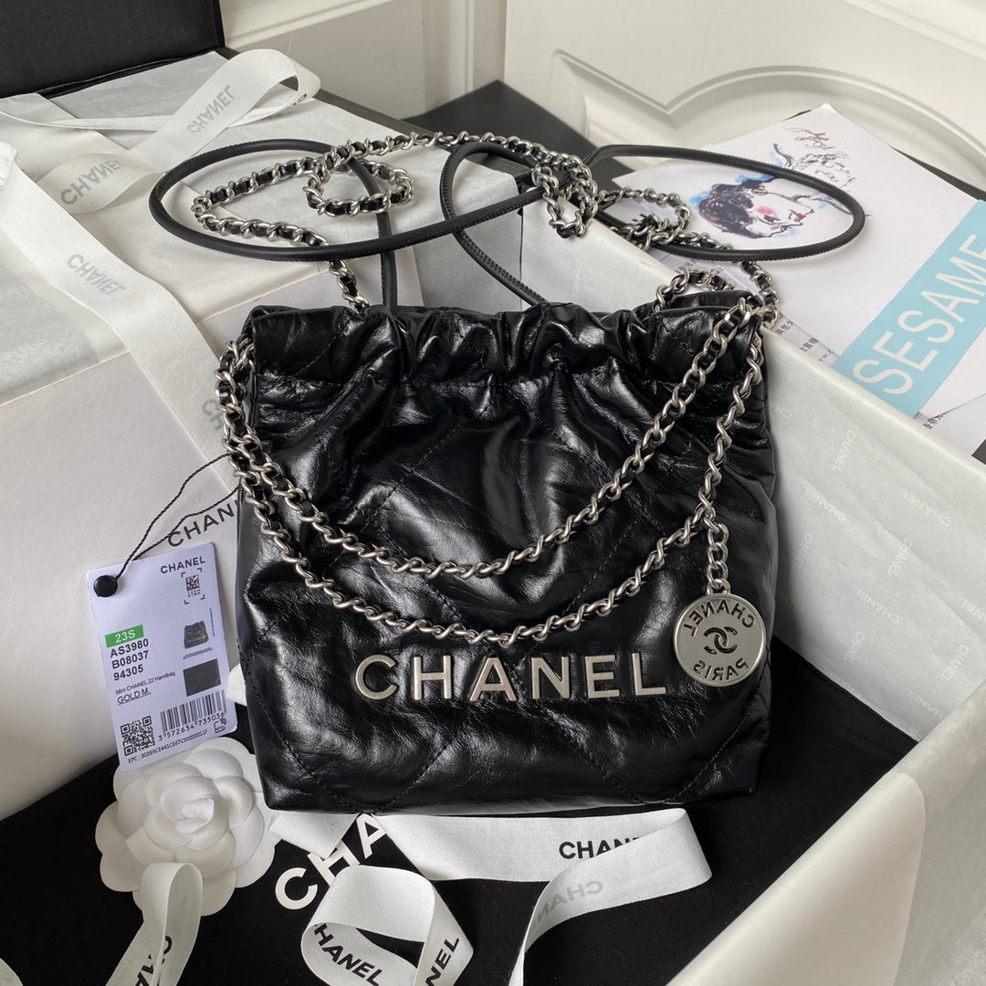 SAC CC 24S HOBO 22 20CM CUIR D'AGNEAU VIEILLI NOIR