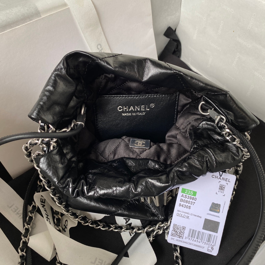 SAC CC 24S HOBO 22 20CM CUIR D'AGNEAU VIEILLI NOIR