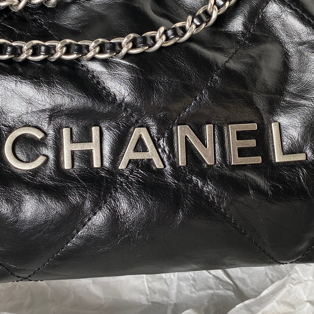 SAC CC 24S HOBO 22 20CM CUIR D'AGNEAU VIEILLI NOIR