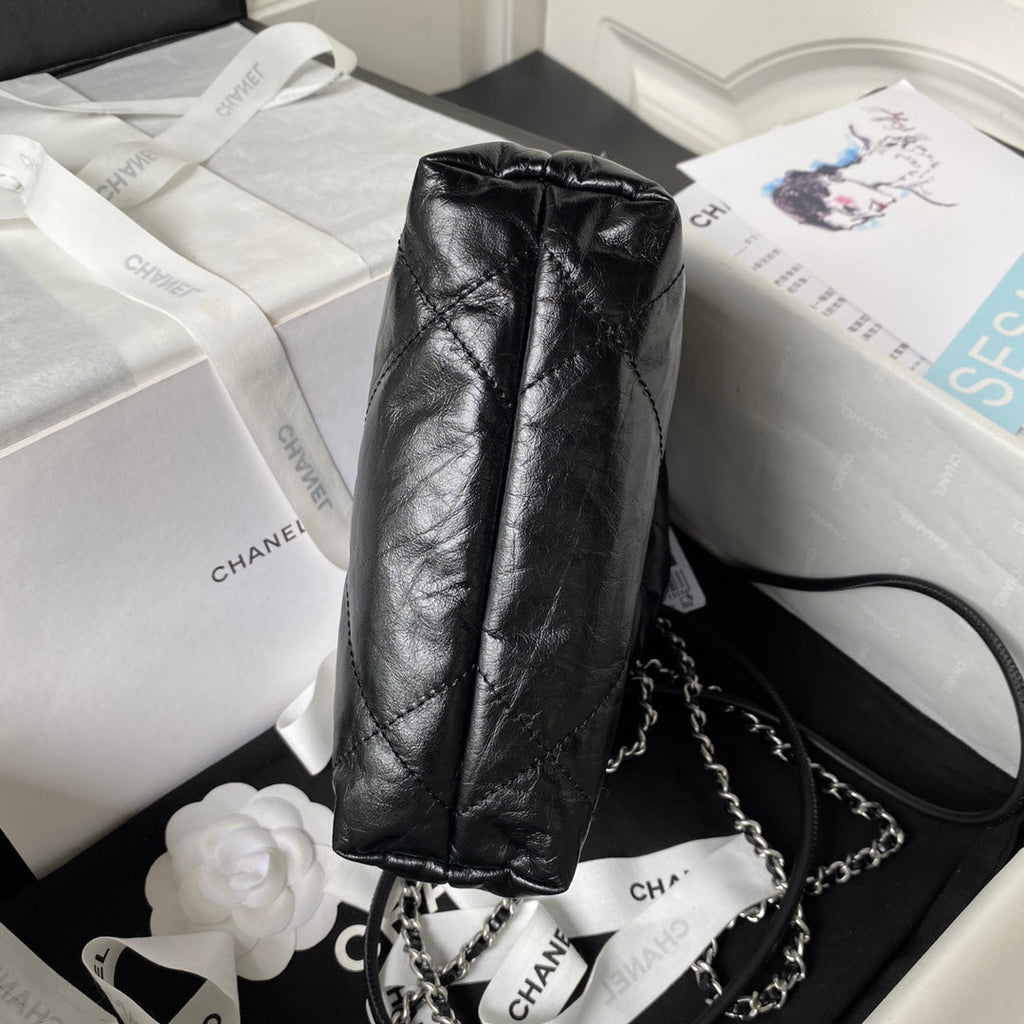 SAC CC 24S HOBO 22 20CM CUIR D'AGNEAU VIEILLI NOIR