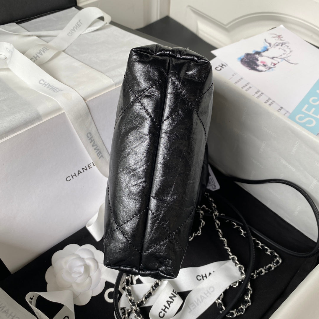 SAC CC 24S HOBO 22 20CM CUIR D'AGNEAU VIEILLI NOIR