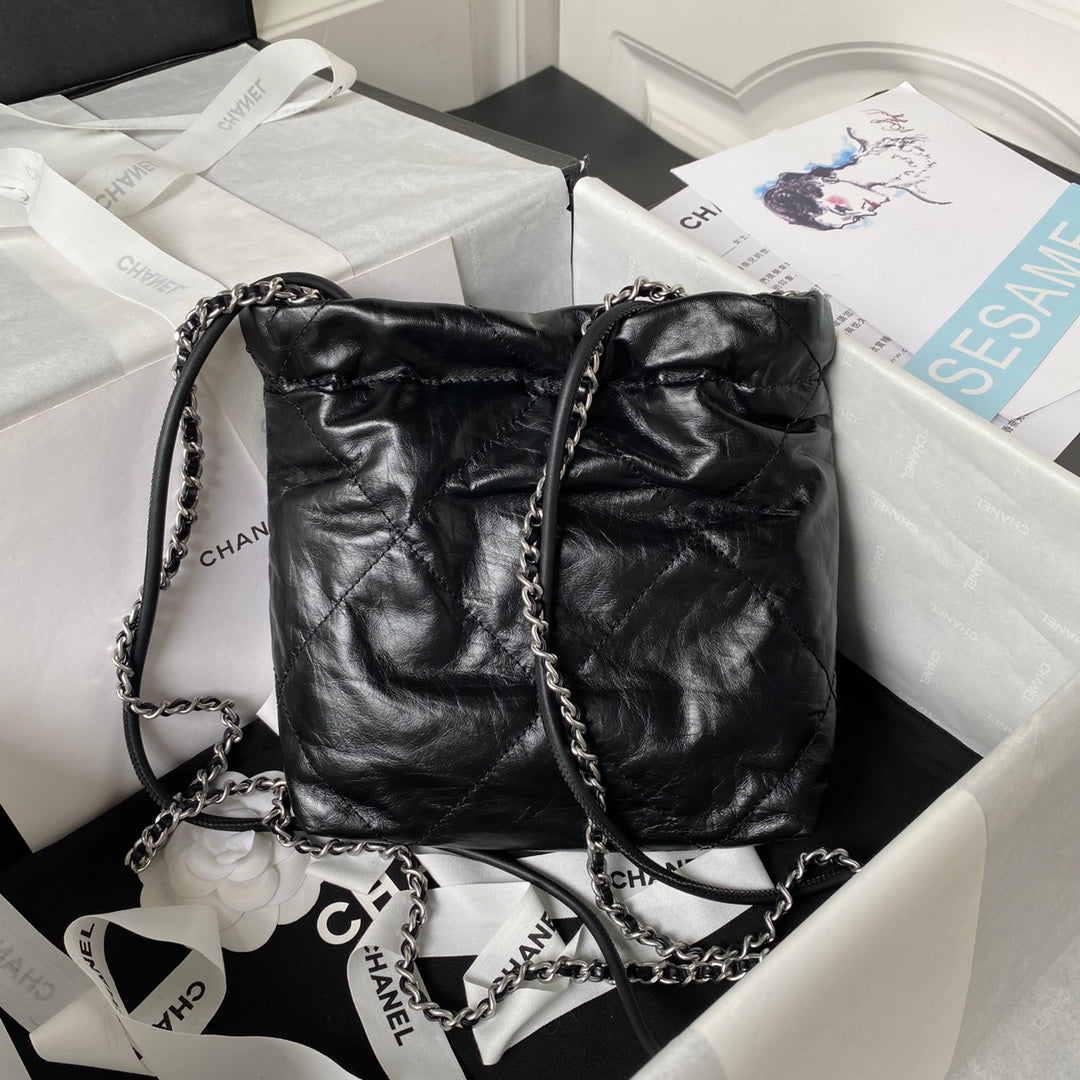 SAC CC 24S HOBO 22 20CM CUIR D'AGNEAU VIEILLI NOIR