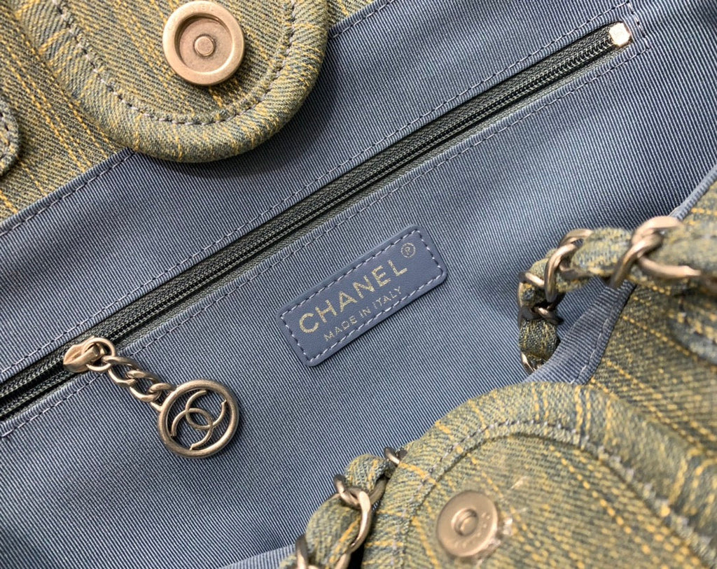 SAC CABAS CC DEAUVILLE 34 CM DENIM KAKI QUINCAILLERIE ARGENTÉE