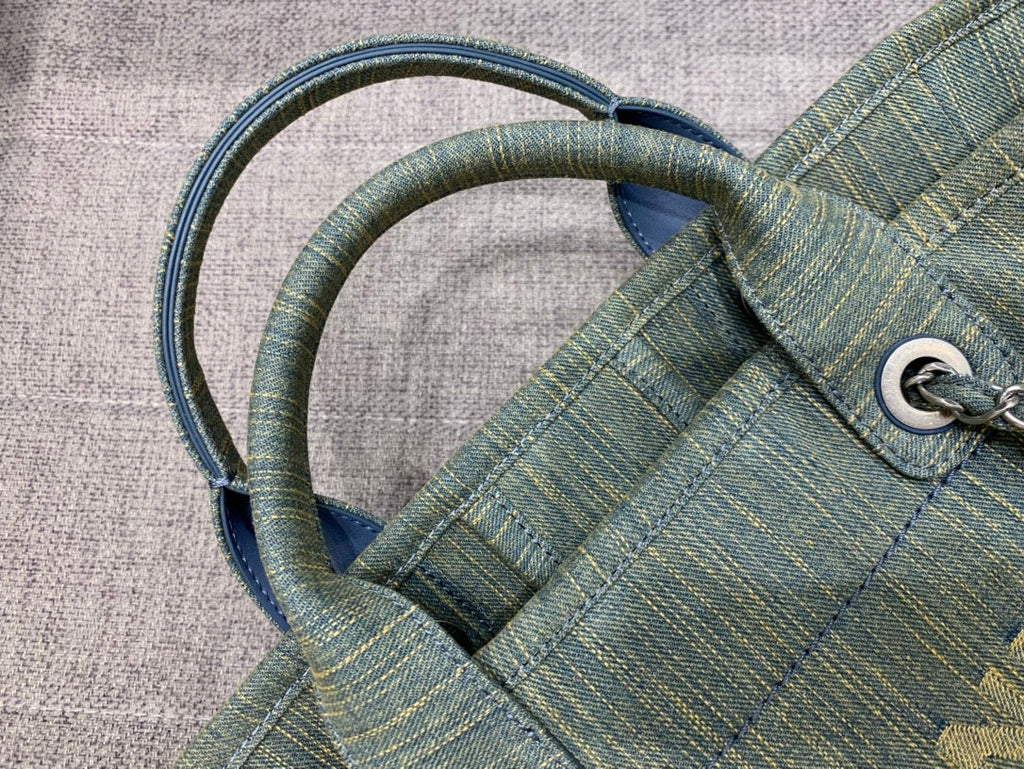 SAC CABAS CC DEAUVILLE 34 CM DENIM KAKI QUINCAILLERIE ARGENTÉE