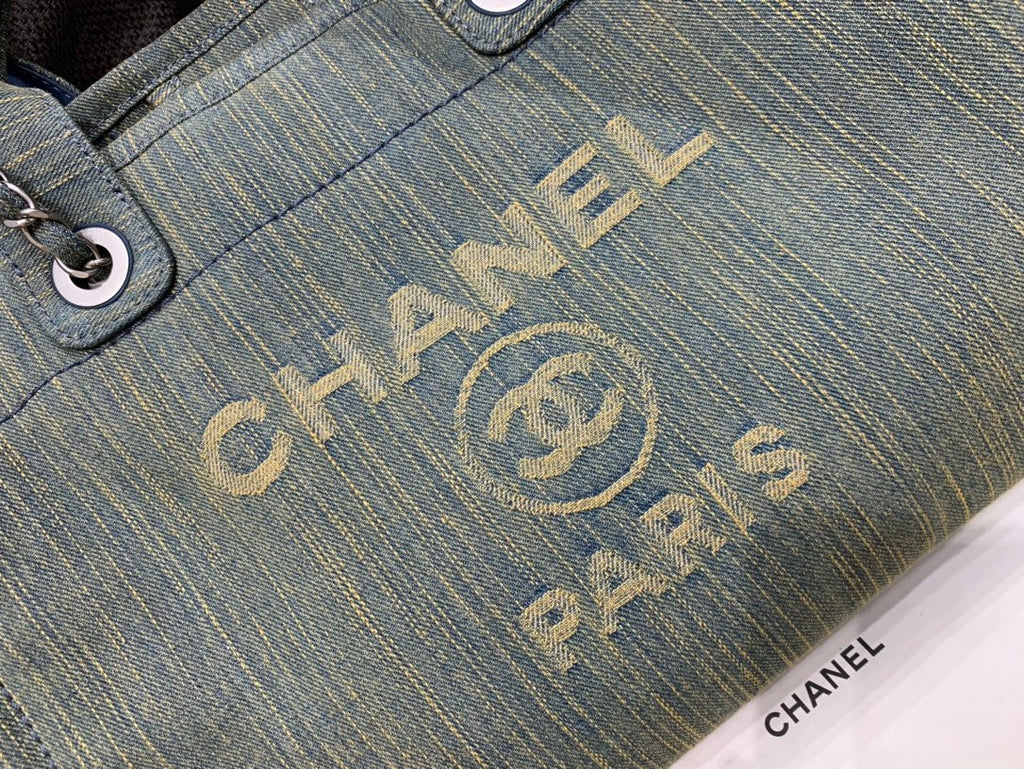 SAC CABAS CC DEAUVILLE 34 CM DENIM KAKI QUINCAILLERIE ARGENTÉE