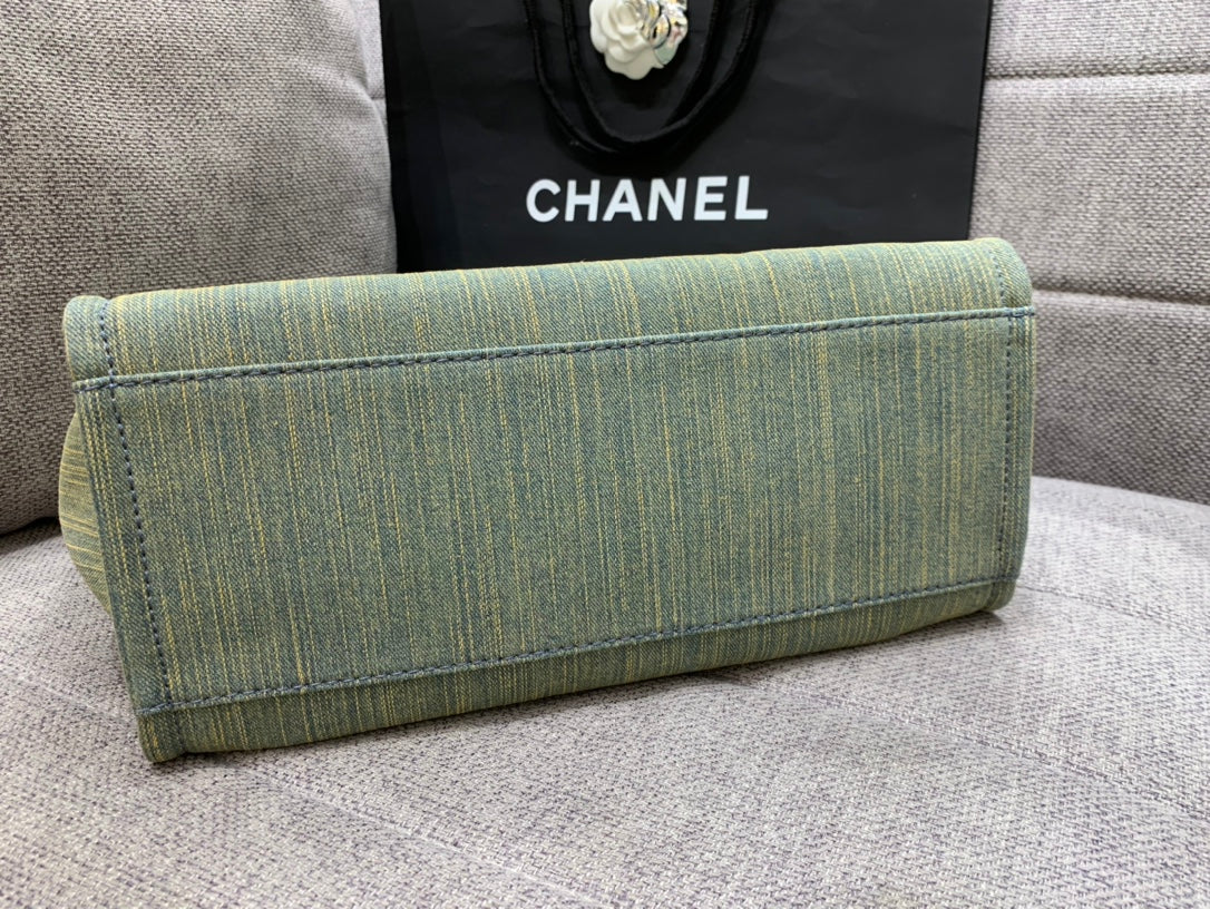SAC CABAS CC DEAUVILLE 34 CM DENIM KAKI QUINCAILLERIE ARGENTÉE