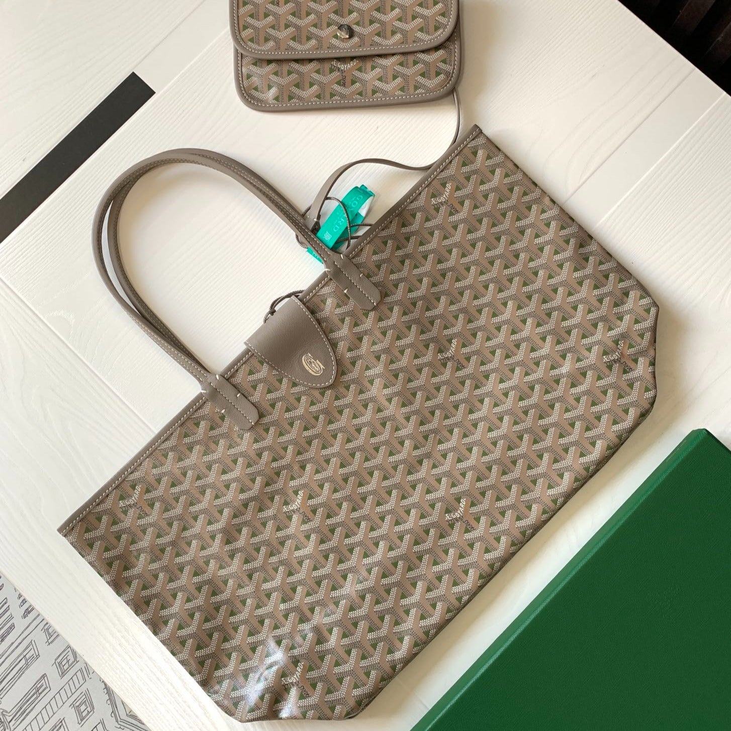 ST LOUIS PM 48CM GREIGE AND GREEN TOTE BAG