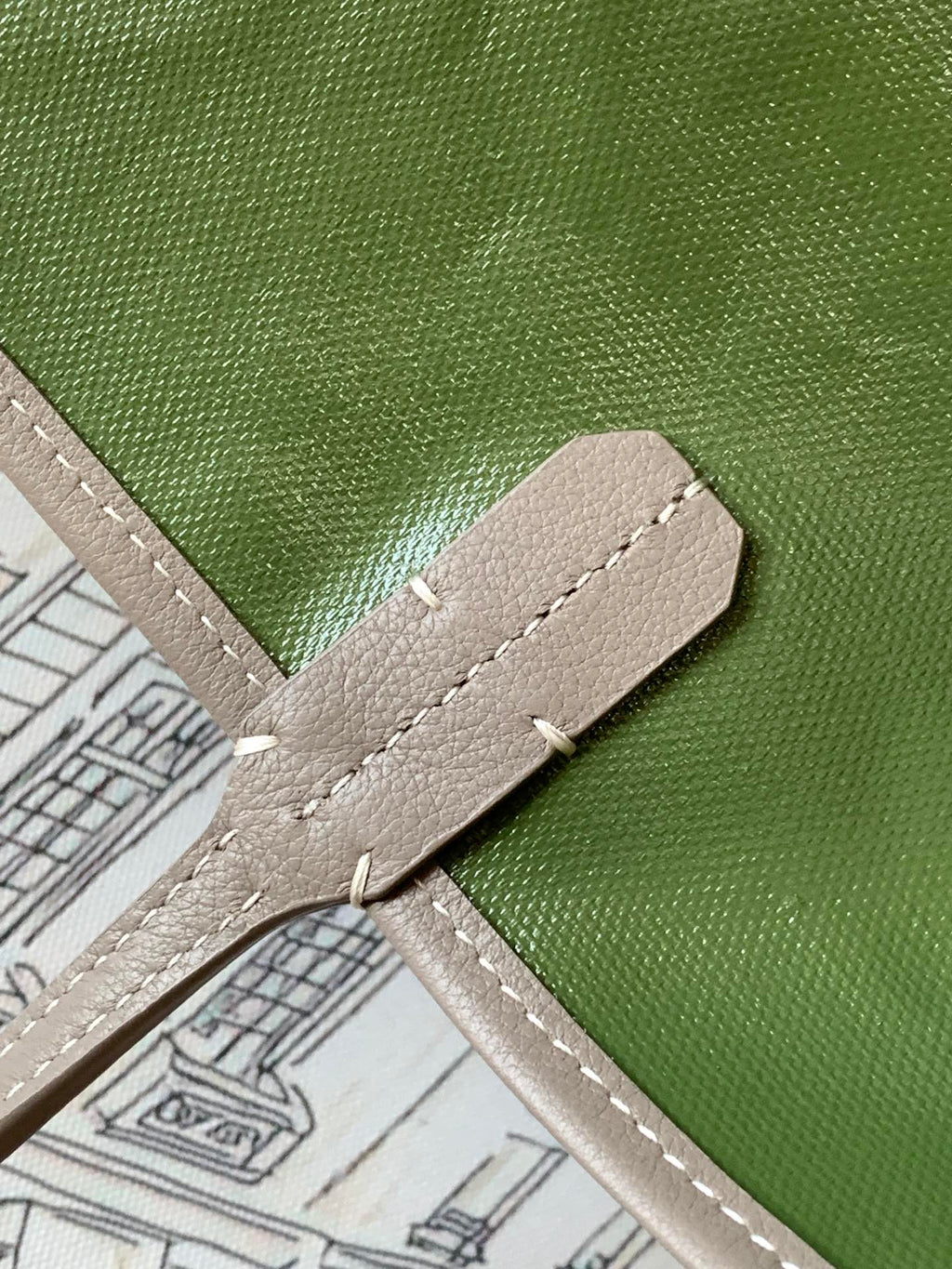 ST LOUIS PM 48CM GREIGE AND GREEN TOTE BAG