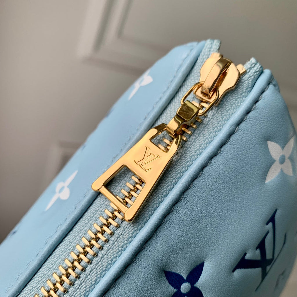 COUSSIN PM 26CM CLOUD BLUE WHITE MONOGRAM EMPREINTE CALFSKIN