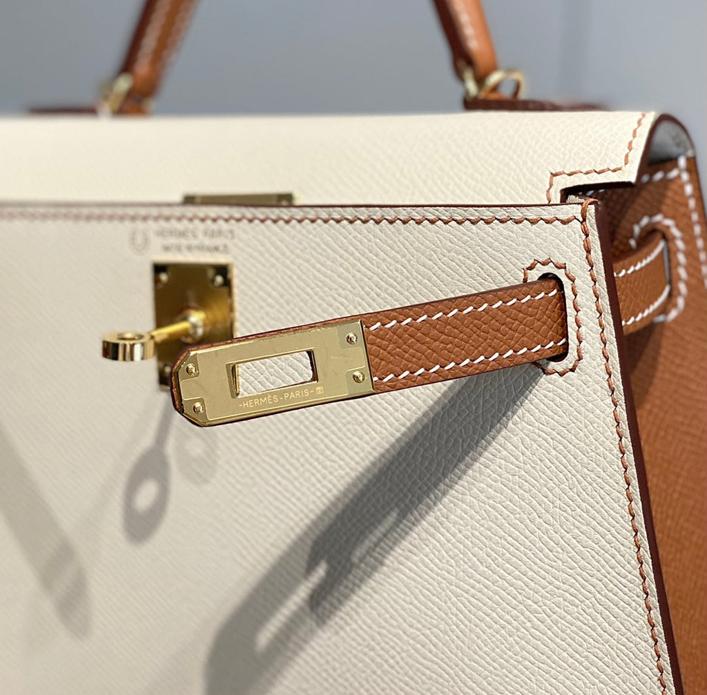 HM MINI KELLY 19CM CREAM GOLD EPSOM SILVER HARDWARE