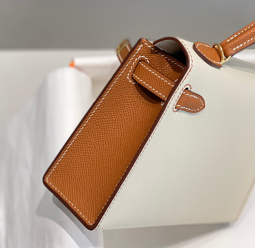 HM MINI KELLY 19CM CREAM GOLD EPSOM SILVER HARDWARE