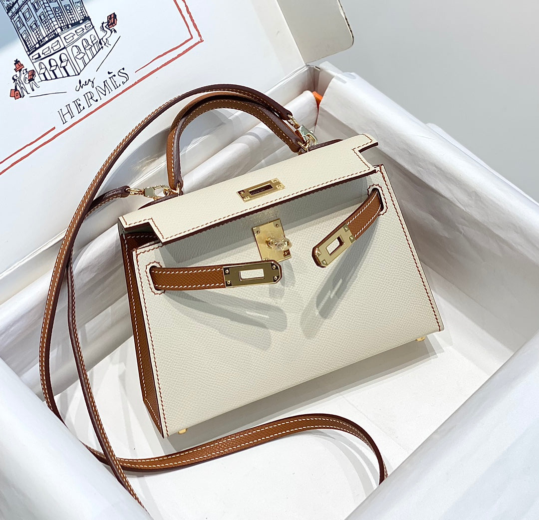 HM ミニ ケリー 19cm クリームゴールド エプソム シルバー金具