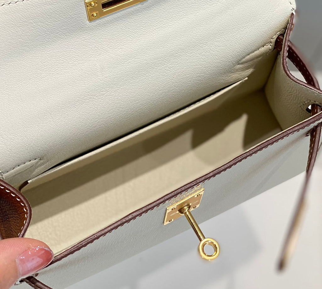 HM MINI KELLY 19CM CREAM PINK EPSOM GOLD HARDWARE