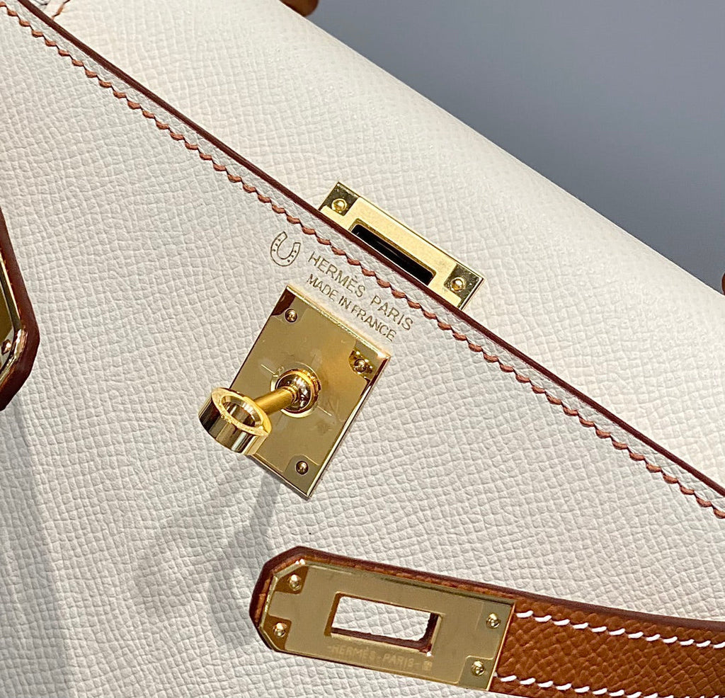 HM MINI KELLY 19CM CREAM GOLD EPSOM SILVER HARDWARE