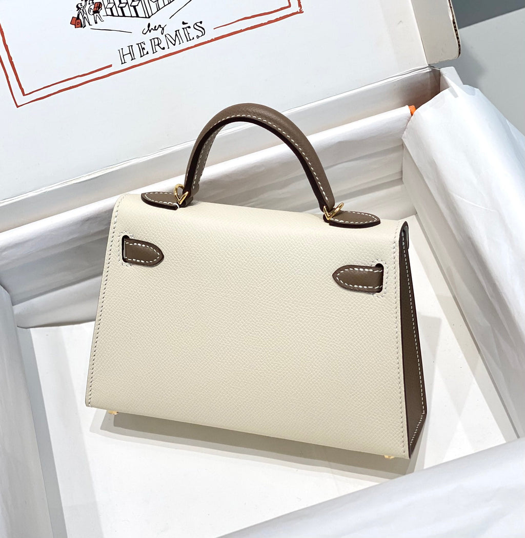 HM ミニ ケリー 19cm クリーム エトゥープ エプソム ゴールド金具