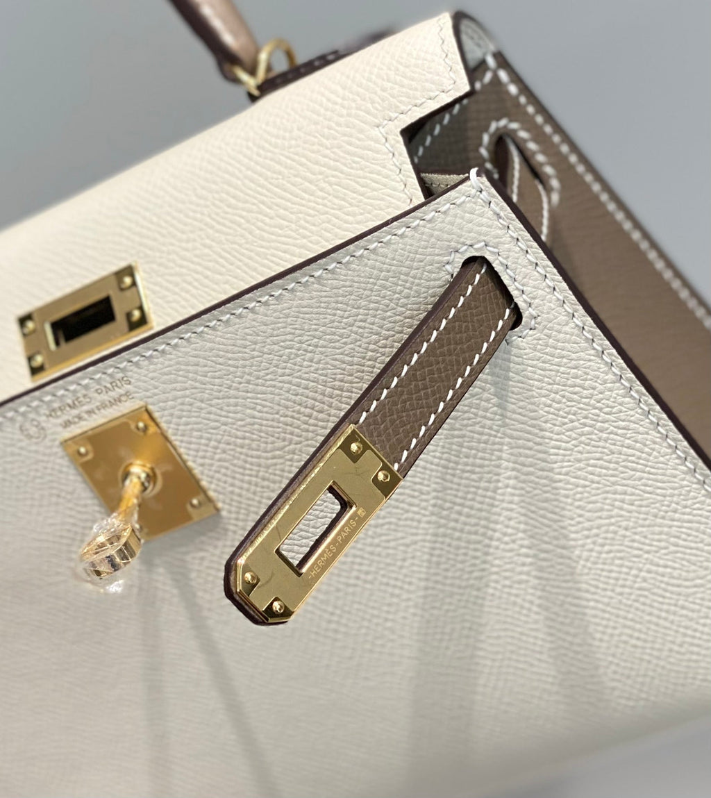 HM ミニ ケリー 19cm クリーム エトゥープ エプソム ゴールド金具