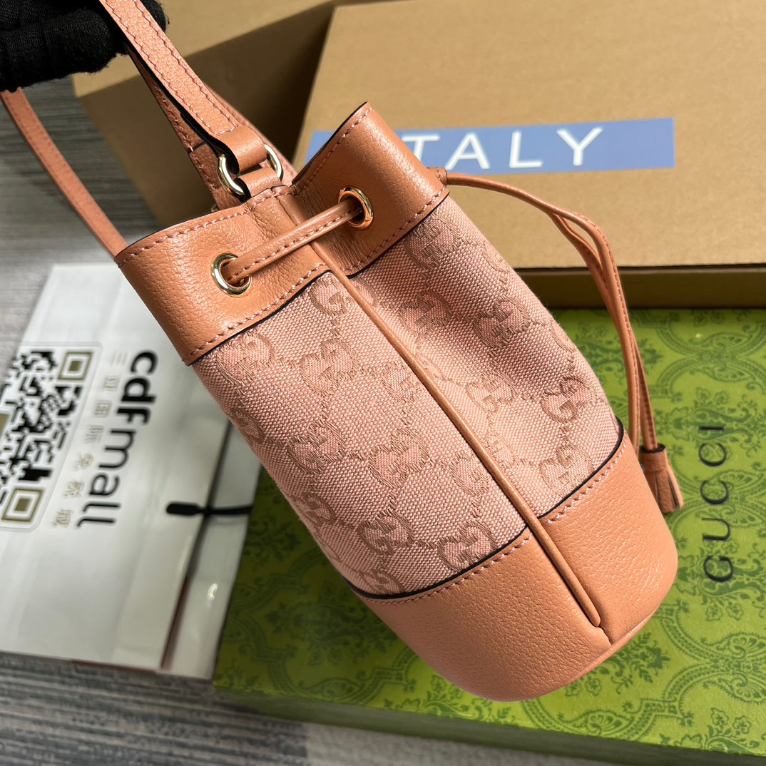 SAC SEAU GG OPHIDIA MINI 19 EN TOILE ET CUIR DE VEAU ROSE CLAIR