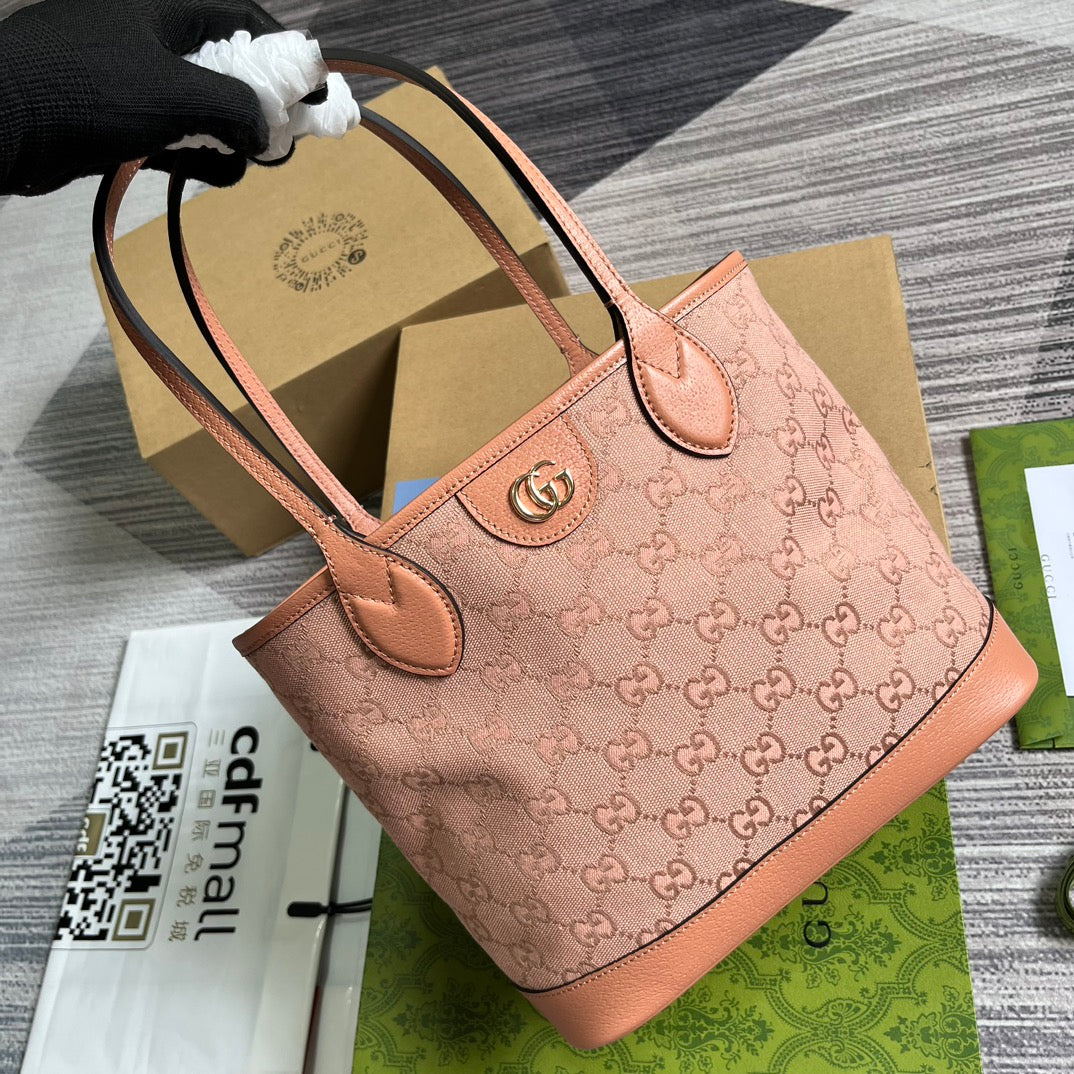 Petit sac fourre-tout GG OPHIDIA 25 en toile rose clair