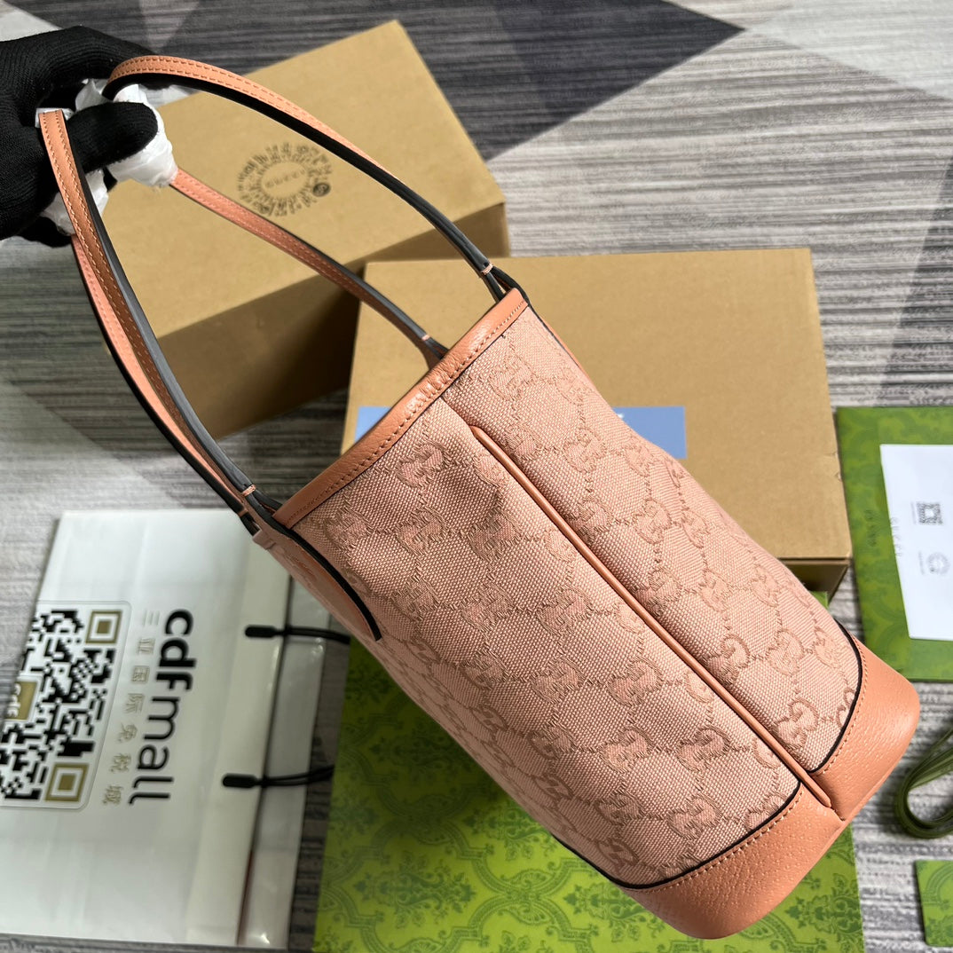 Petit sac fourre-tout GG OPHIDIA 25 en toile rose clair