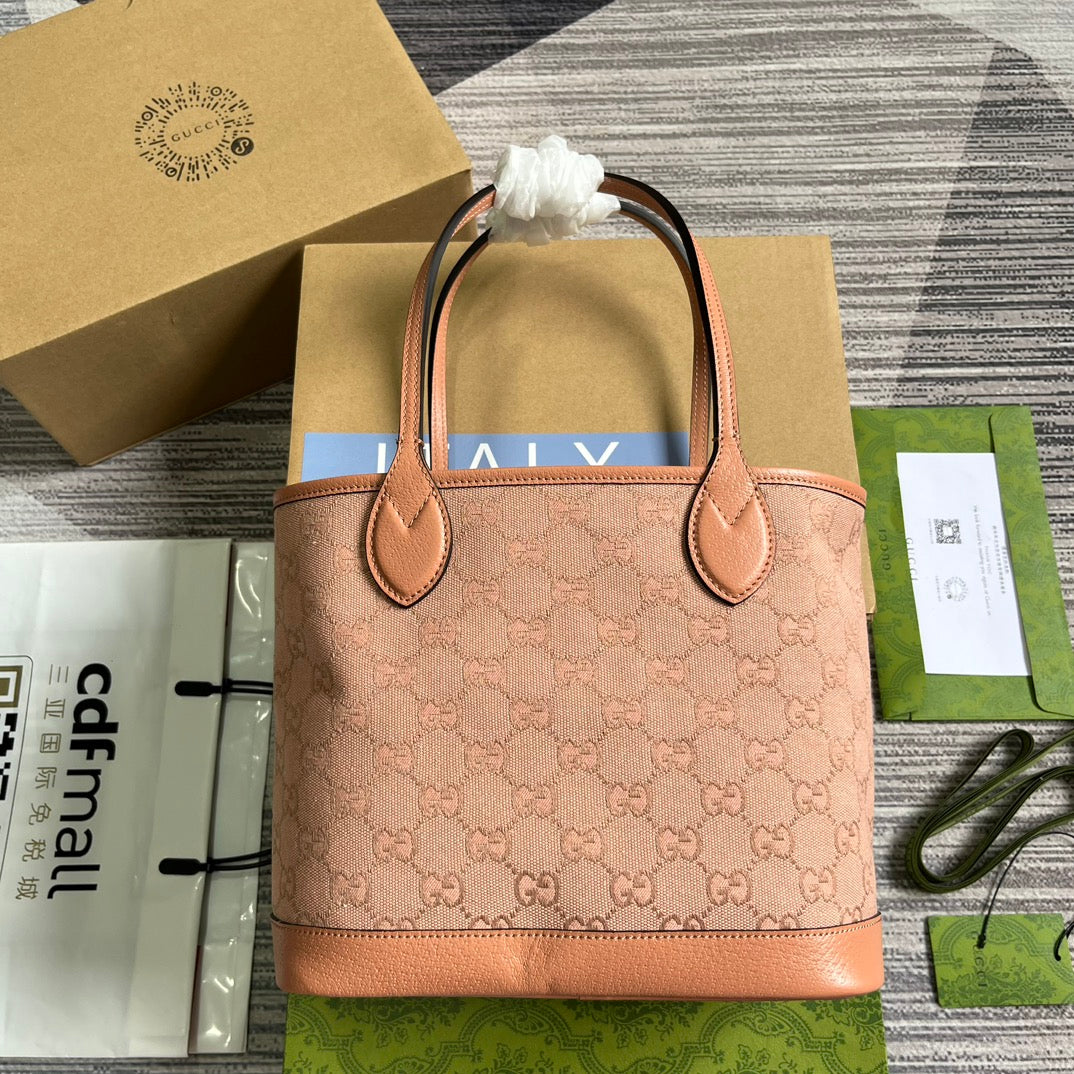 Petit sac fourre-tout GG OPHIDIA 25 en toile rose clair